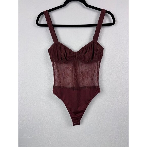 Danielle Bernstein women's 4 rust brown lace bodysuit sleeveless sexy - Picture 1 of 7